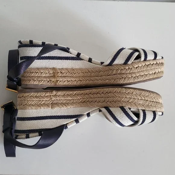 Tory Burch karissa Espadrille wedge navy stripe size 8B - Picture 5 of 8